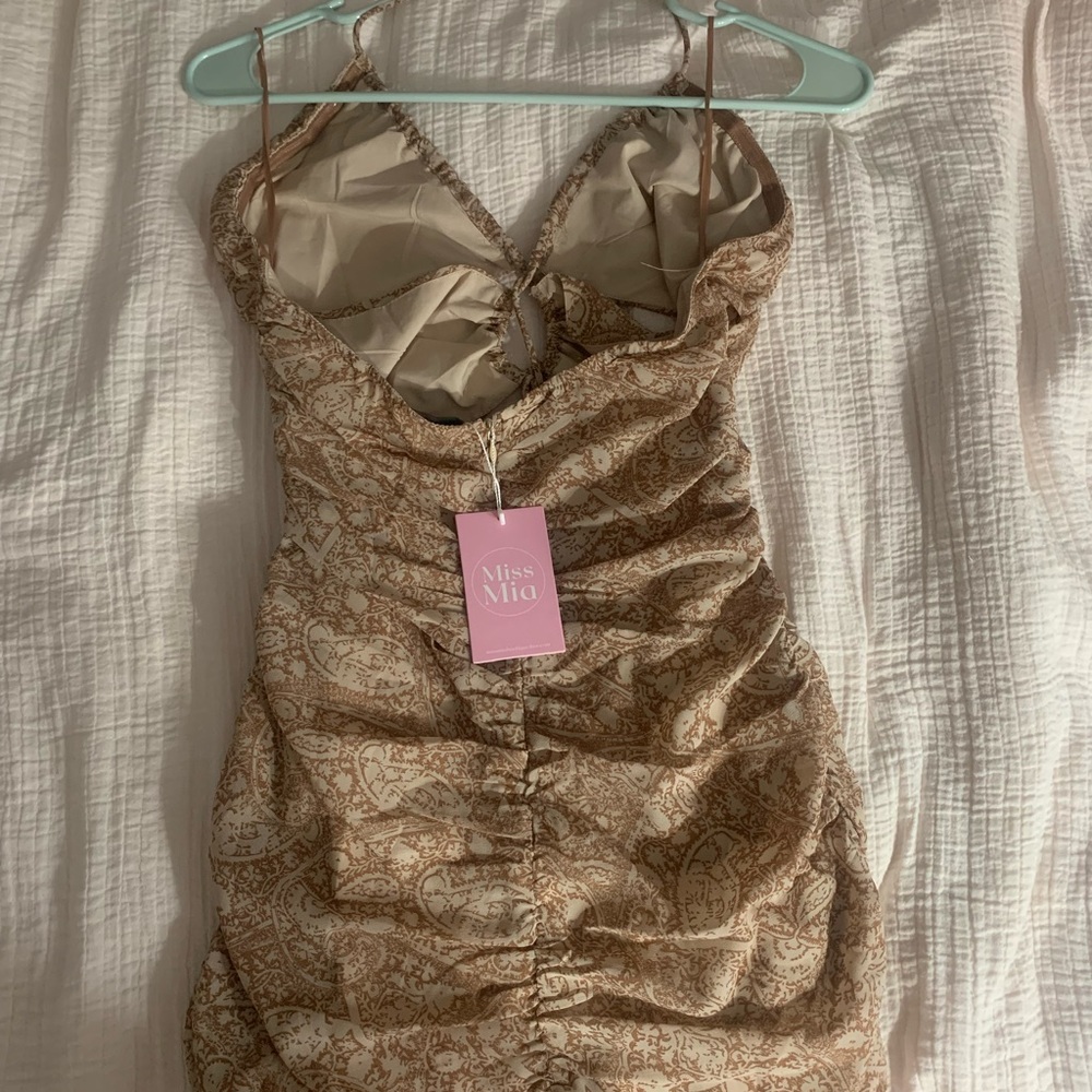 Miss Mia Mini brown with print design dress